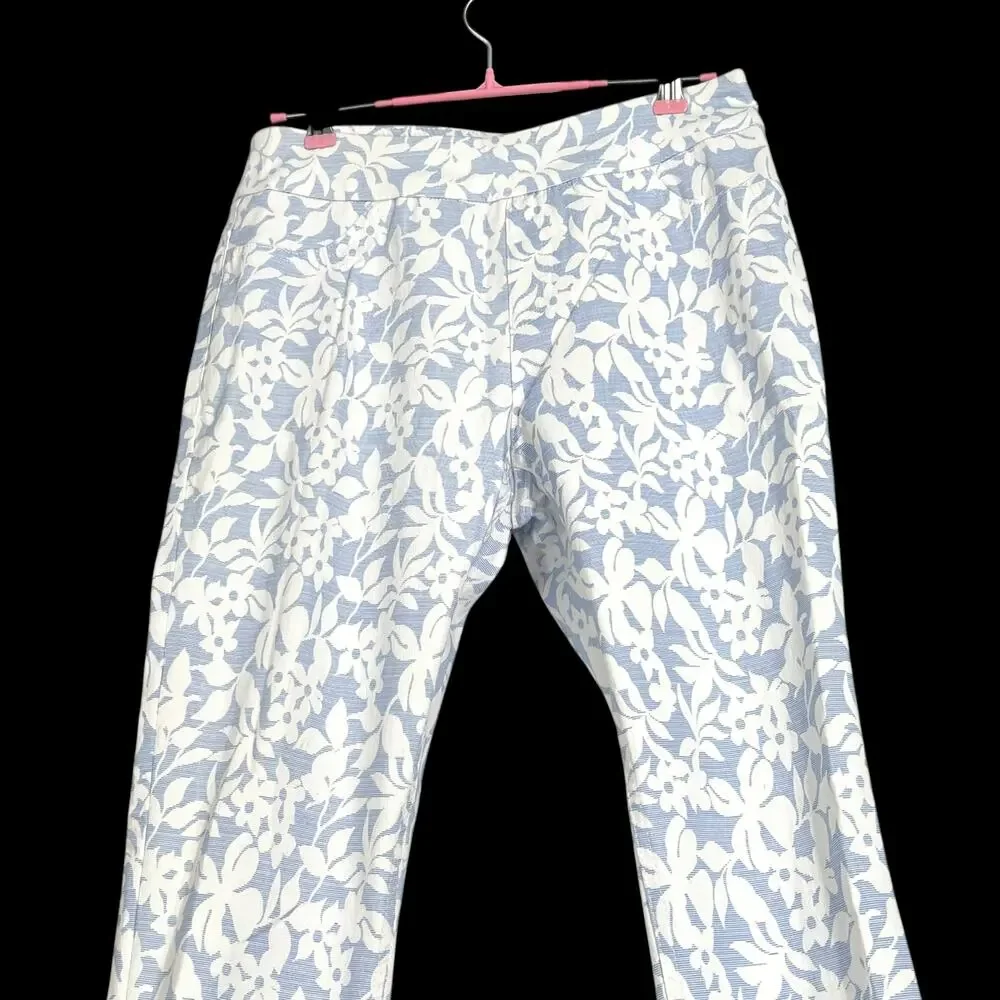 SOFT SURROUNDINGS Pale Blue & White Floral Stretch Twill Pull On Pants XSP
